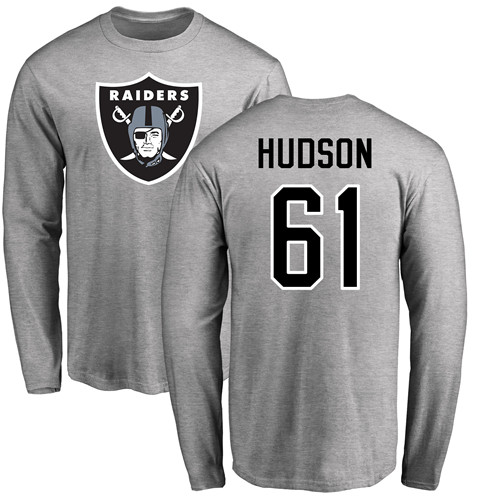 Men Oakland Raiders Ash Rodney Hudson Name and Number Logo NFL Football #61 Long Sleeve T Shirt->oakland raiders->NFL Jersey